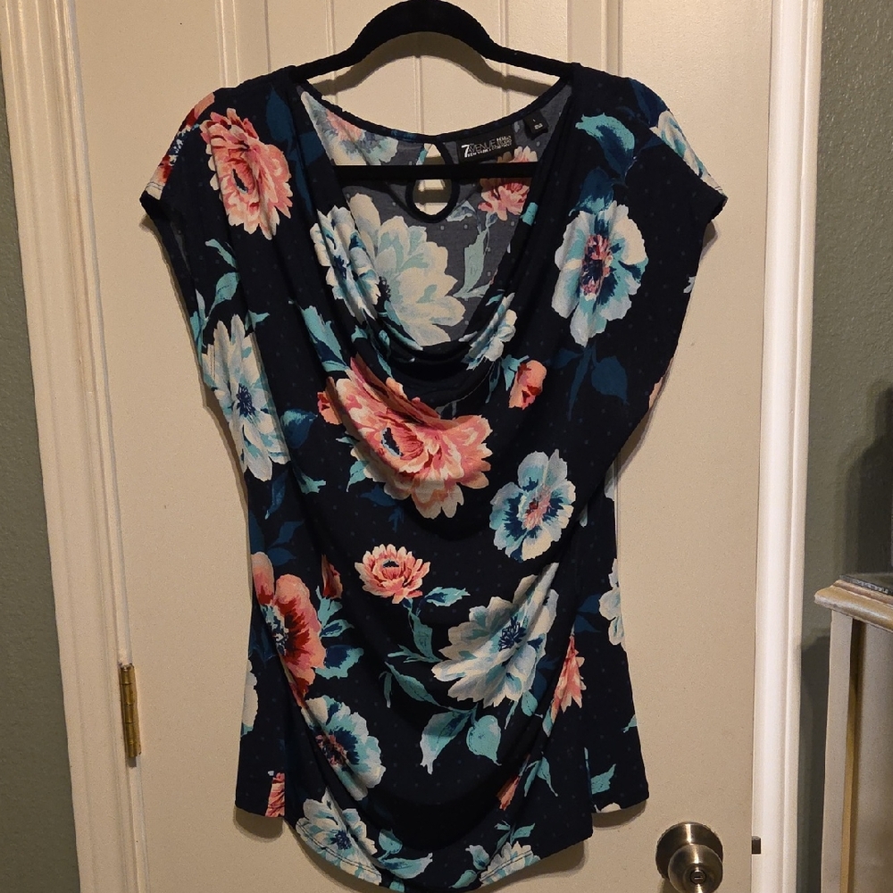 7th Avenue New York & Company Floral Drape Neck Blouse